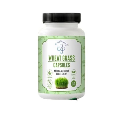 Trustmeds Wheat Grass Capsules, Natural Detoxifier, Boosts Energy, Organic Plant Based, Chemical Free, 60 Capsules