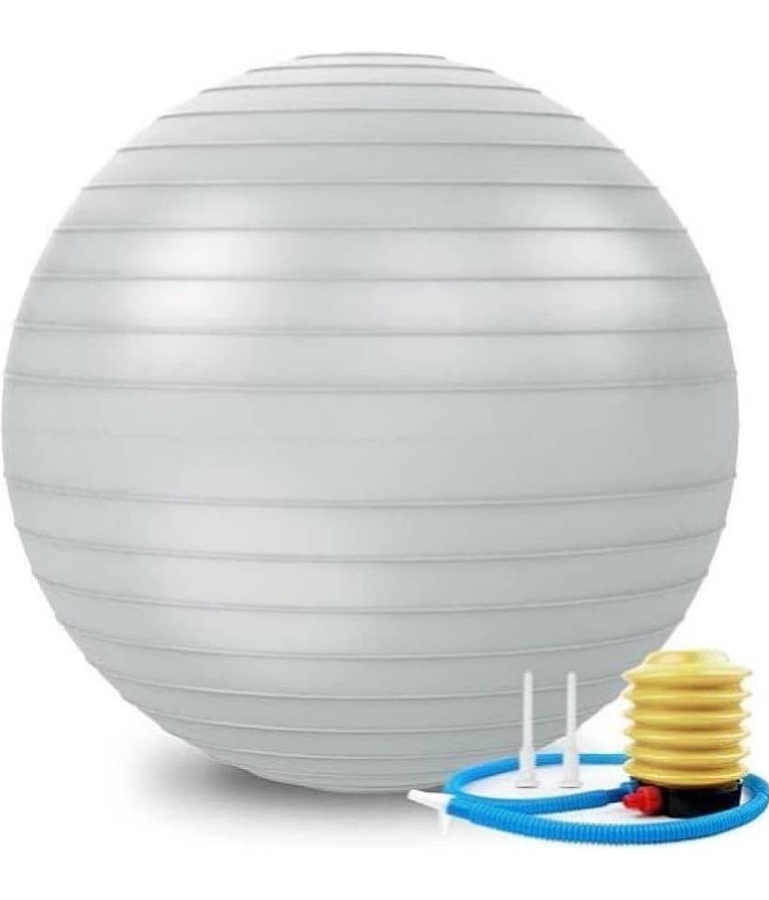 Anti-Burst Rubber Gym Ball with Free Foot Pump, Round Shape Swiss Ball for Exercise, Workout, Yoga, Birthing, Balance & Stability, 65 cm, (Grey) Pack of 1