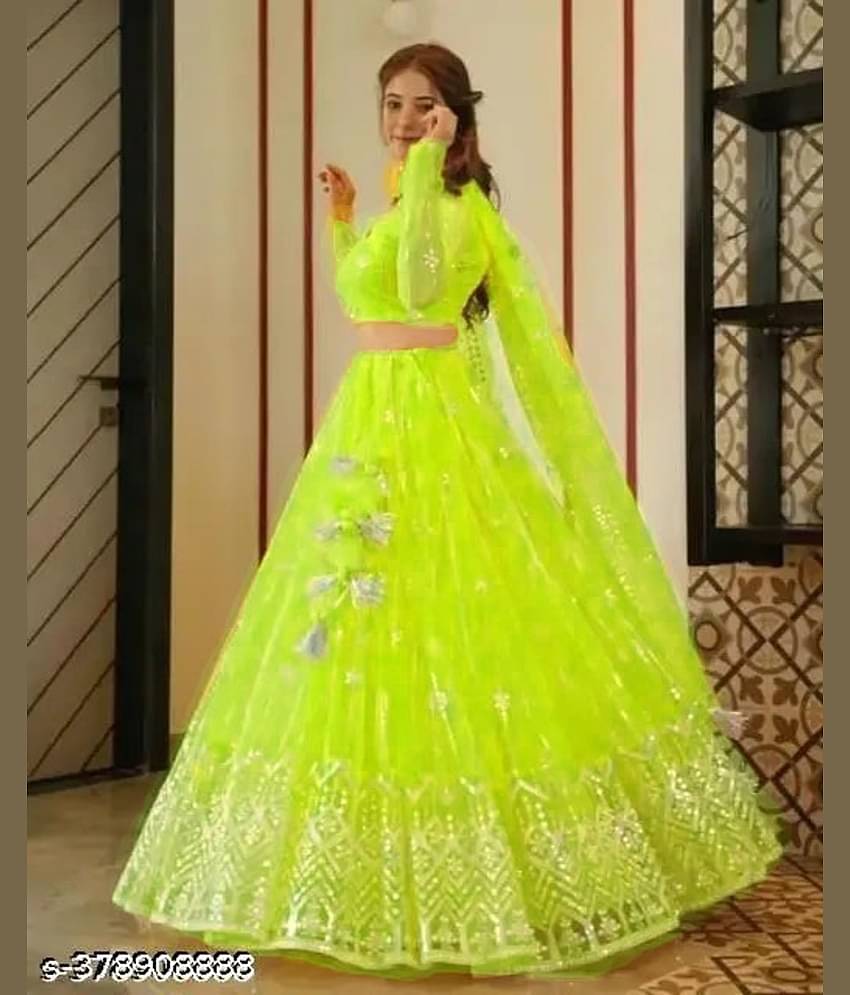 Sahaj Creation Green Net Chaniya Choli Semi Stitched Lehenga Single