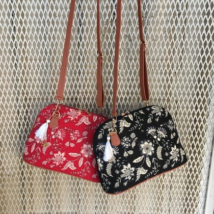 Fioni - Forrest Print - D Shape Sling Bag-Red