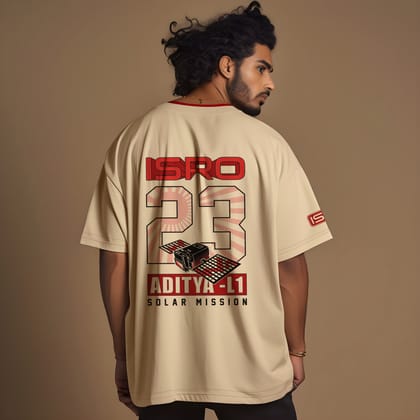 Solar Activated Aditya L1 Beige Oversized Tee-XL
