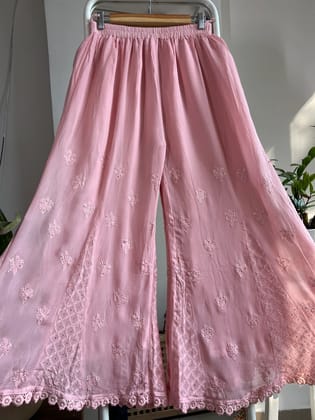 Chikankari Plazzo with mukaish - Flare - Pale Pink