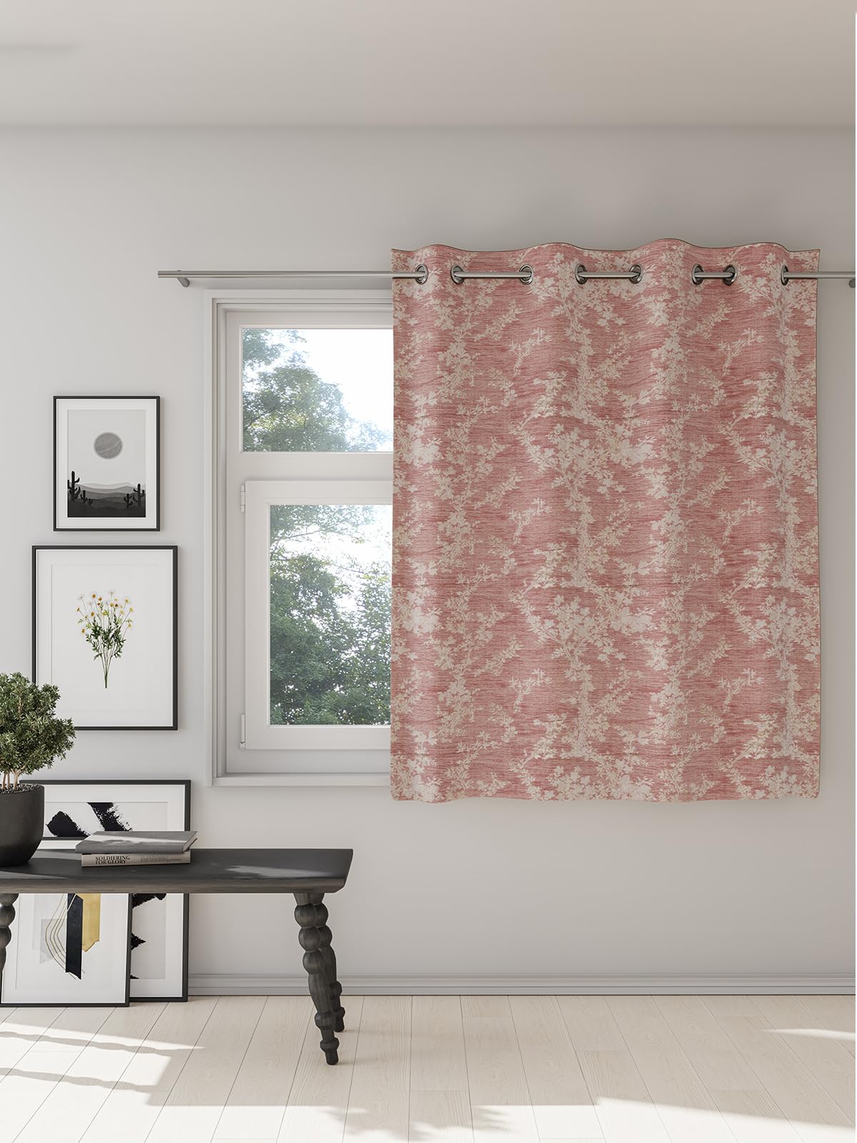 DDECOR - 100% PolyesterLeaves PatternWindow 5 Ft|135 CM X 160 CM| - Pink