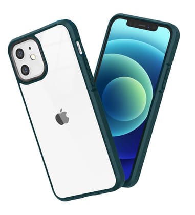 Ice Crystal Series Hybrid Scratch-Resistant Transparent PC Military Grade TPU Back Case for Apple iPhone 12, 6.1 inch, Military Green