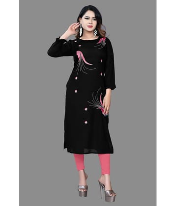 HAYA - Black Rayon Women's Straight Kurti ( Pack of 1 )