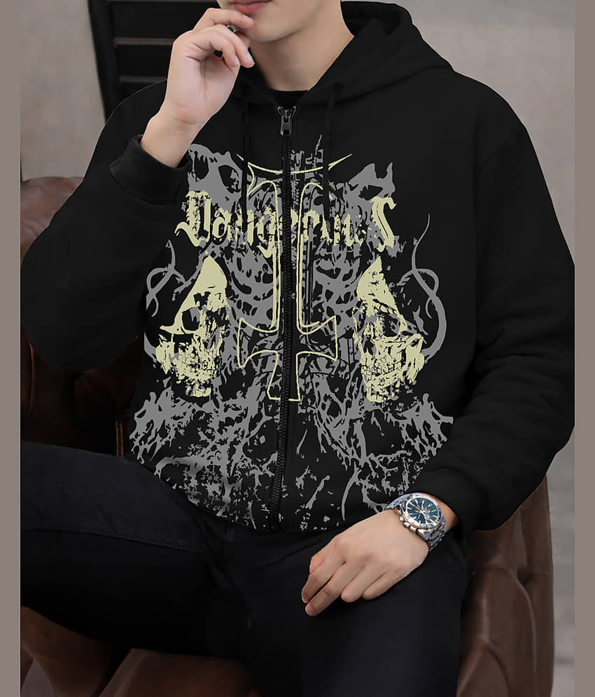 Eyebogler Polyester Blend Hooded Men's Full Sleeves Cardigan - Black ( Pack of 1 )