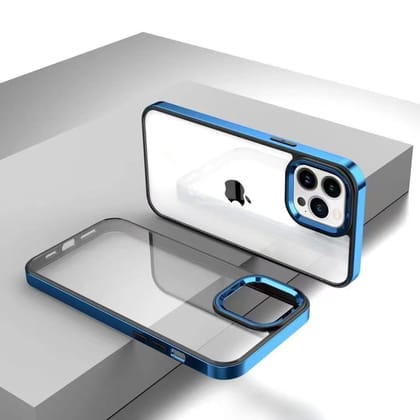 iPhone 14 Series Square Plating Color Frame Clear Case With Camera Bumper-iPhone 14 Plus / Blue