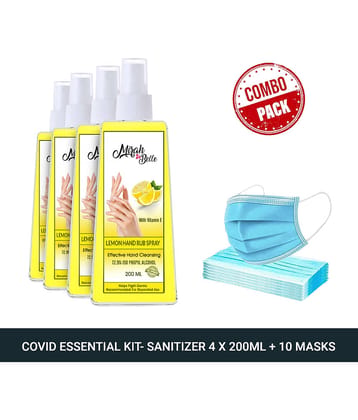 Mirah Belle Lemon Hand Rub Sanitizer Spray 200ml (Pack of 4) & 10 Masks Sanitizers 800 mL Pack of 4