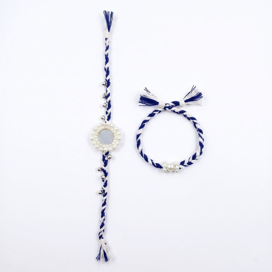 HANDMADE COTTON BHAIYA BHABHI RAKHI SET – PEARL RAKSHA BANDHAN GIFT
