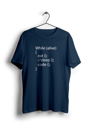While Alive Eat Sleep Code Unisex T-Shirt-Navy Blue / L