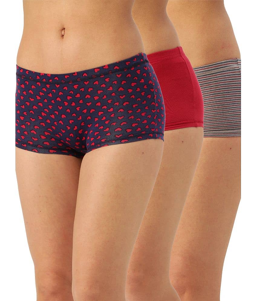 Leading Lady Pack of 3 Cotton Solid Women's Boy Shorts ( Multi Color )