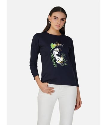 CHOZI Women Cotton Printed Regular Fit Round Neck T-Shirt ( Blue )