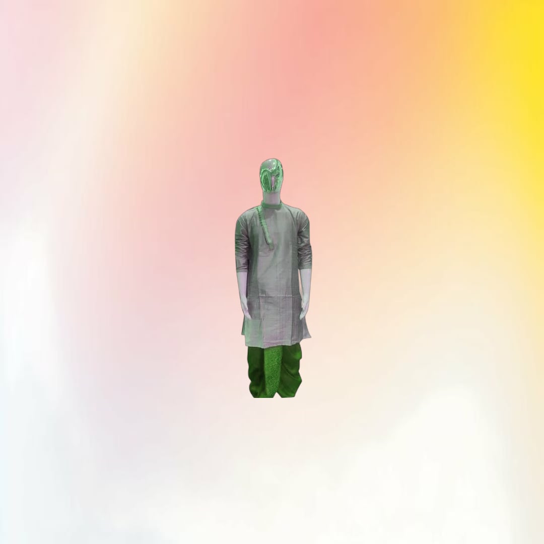 Traditional Men's Dhoti Kurta Set (Grey and Green) | Ethnic Festive Wear | Wedding & Celebration