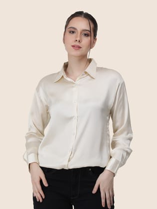 Off White Regular Fit Summer Satin Shirt-M