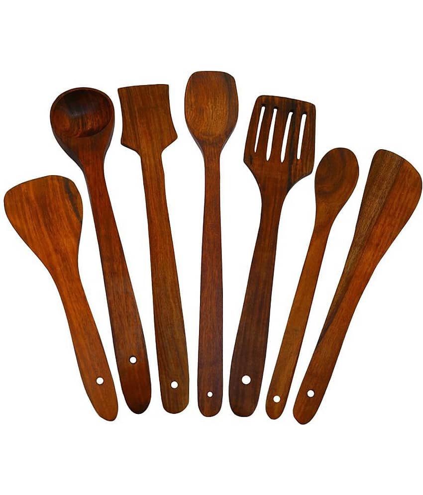 Fab-bab Handmade Wooden Non-Stick Serving & Cooking Spoon Kitchen Tools Utensils Wood Spatula 7 Pcs