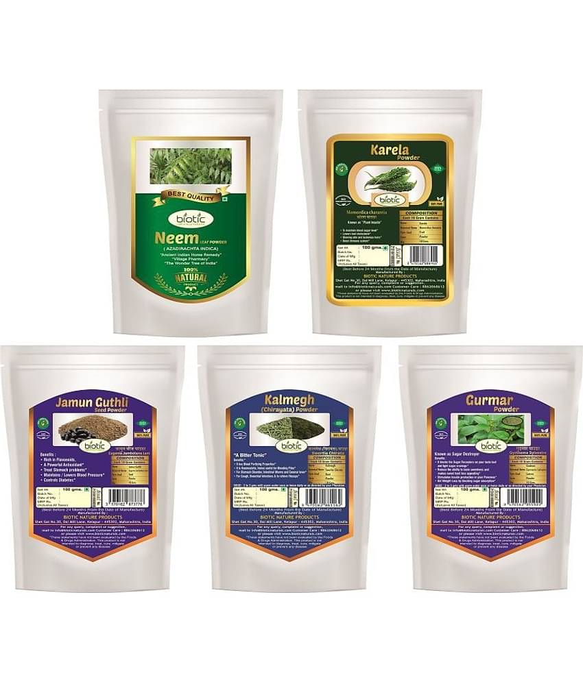 Biotic Neem, Karela, Gurmar, Kalmegh & Jamun Seed Powder 500 gm Pack of 5