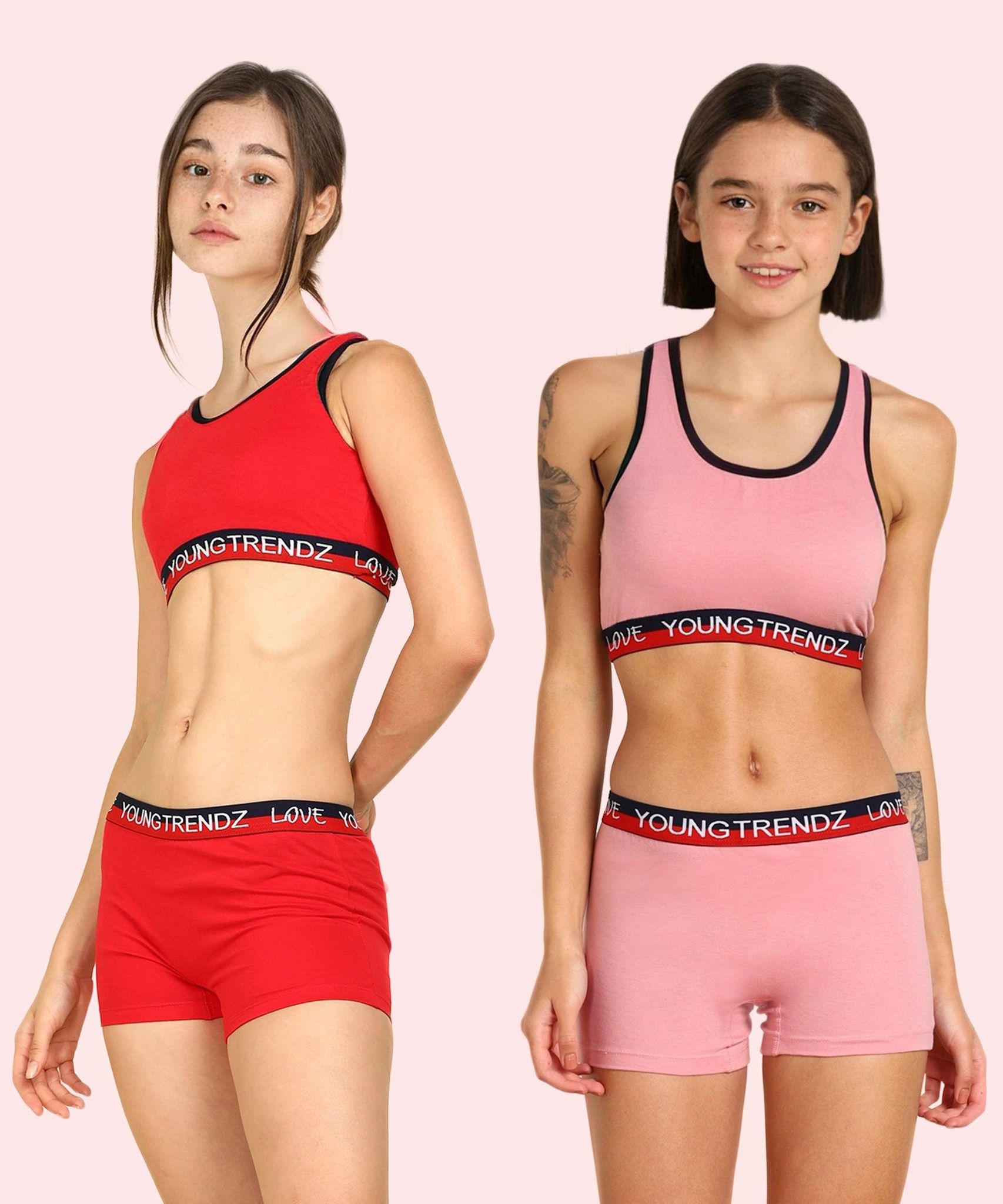 Girls Love Elastic Combo Lingerie Set(Pack of 2)-7-8YEARS / RED PINK