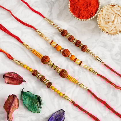 Pack of 4 Rudraksh Rakhis and Roli Chawal Pack