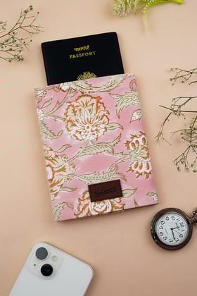 Blush Paradise Hand Block Printed Pink Passport Cover-15 X 10 CMS / Pink / Pink