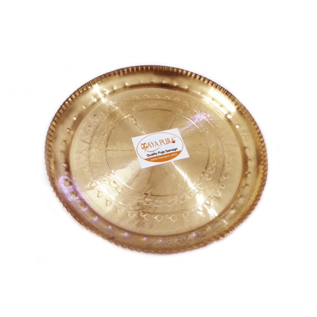 MAYAPURI Pital Puja Thali/Brass Bhog Thali for Worship, Engraved Design, Golden Color, Diameter: 6.5 Inches