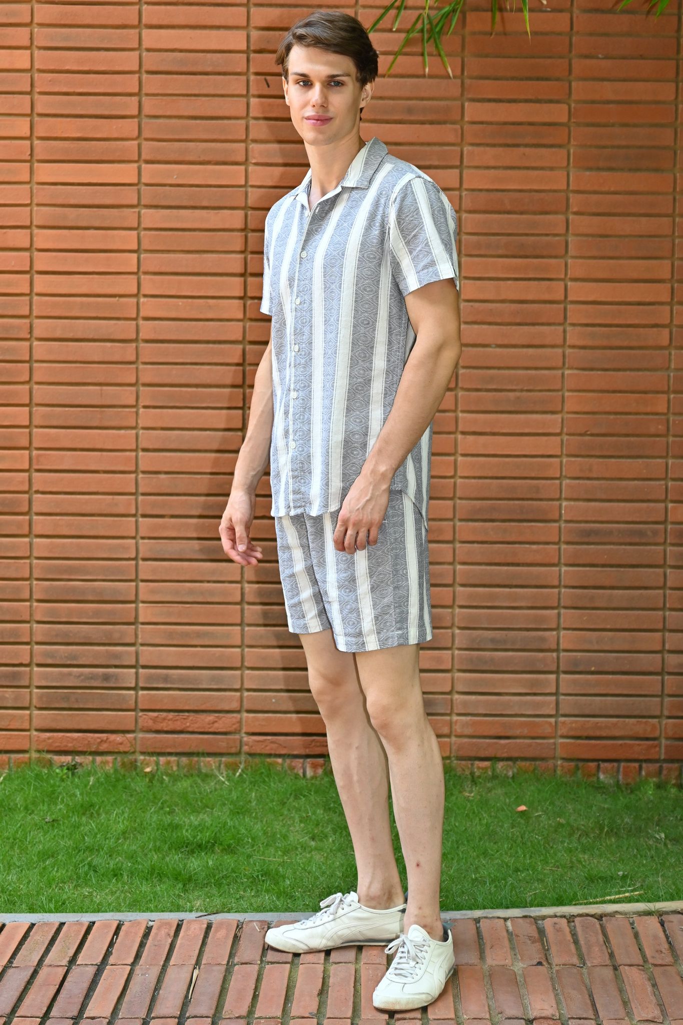 Luna - Structured Striped Co-ords - Grey-S-38 / GREY