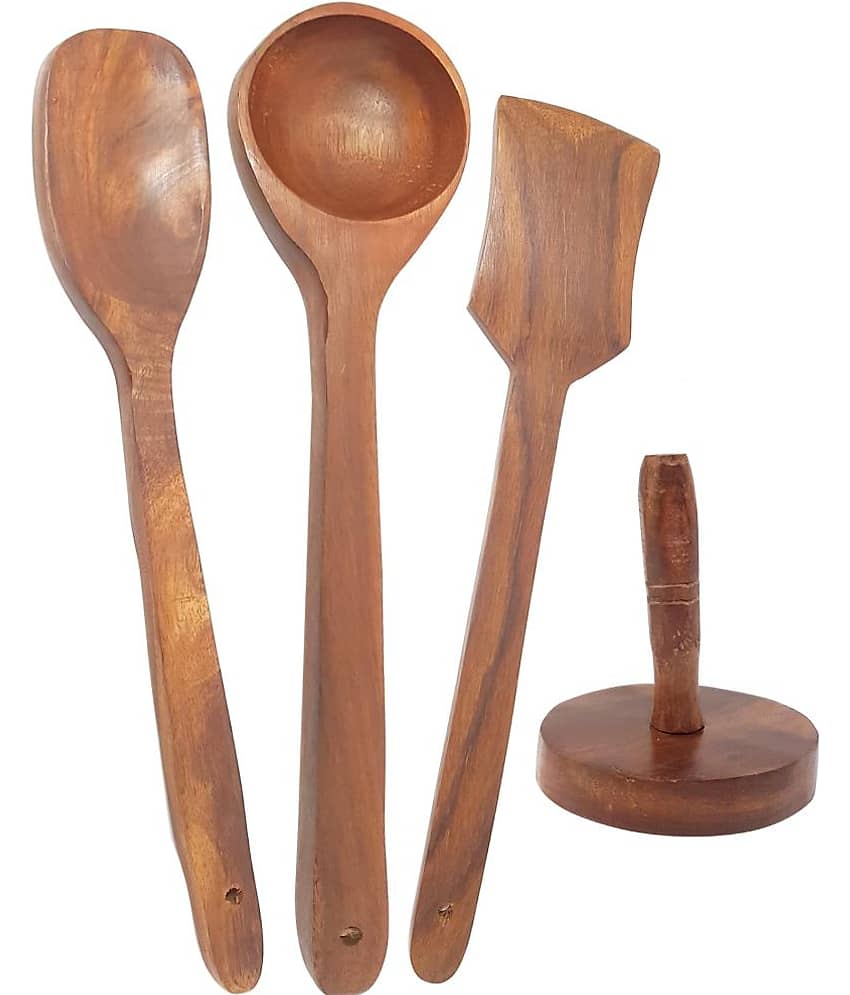 Buzykart - Brown Wood Mixing Spatula ( Pack of 4 )