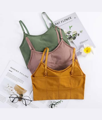 3Mads Pack of 3 Cotton Blend Removable Padding Women's Cami bra ( Multicolor4 ) GBra013_Y_LPL_DG