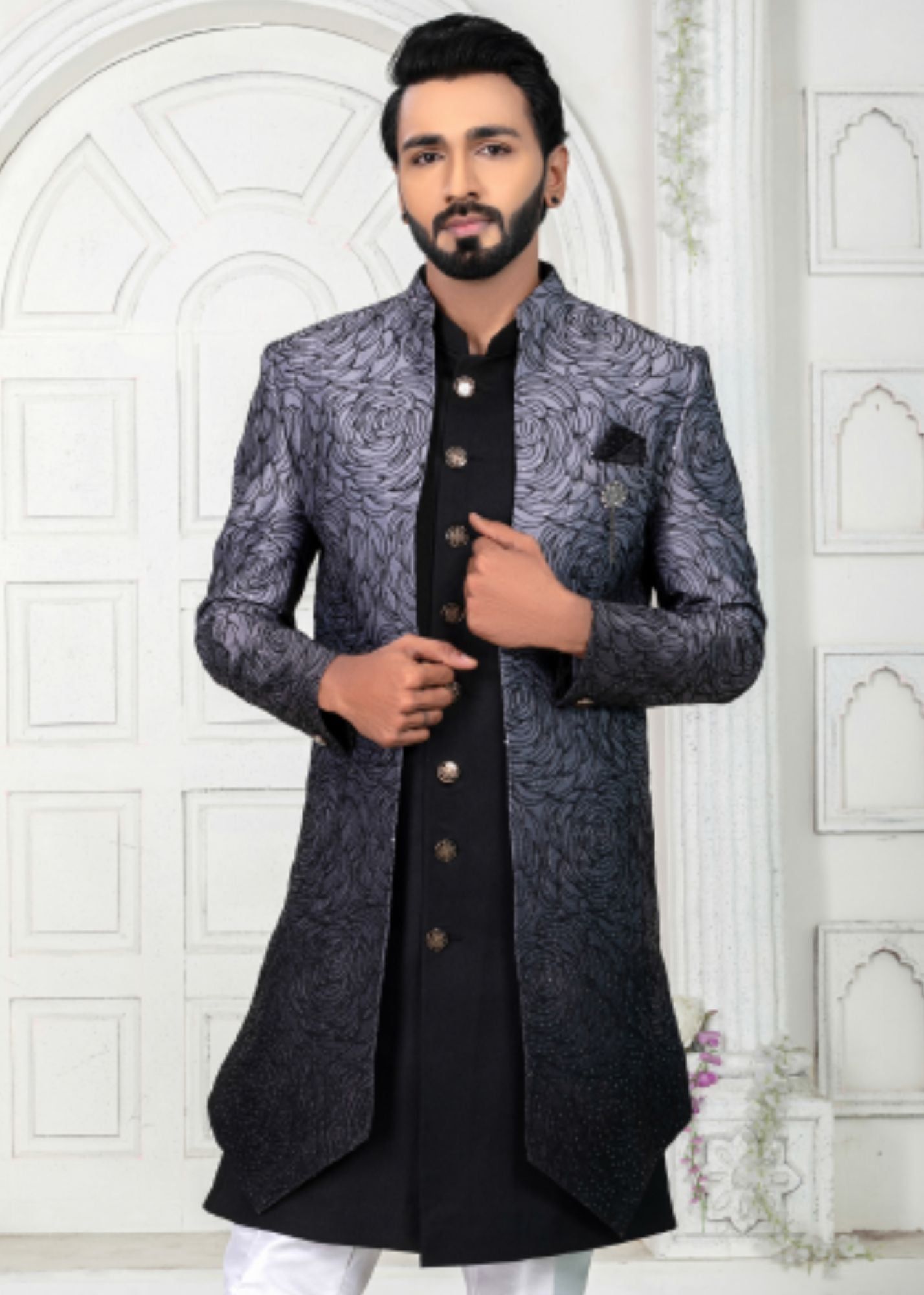 Black & Grey Open Indo Western Set-S