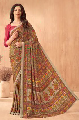 Pink Printed Crepe Saree