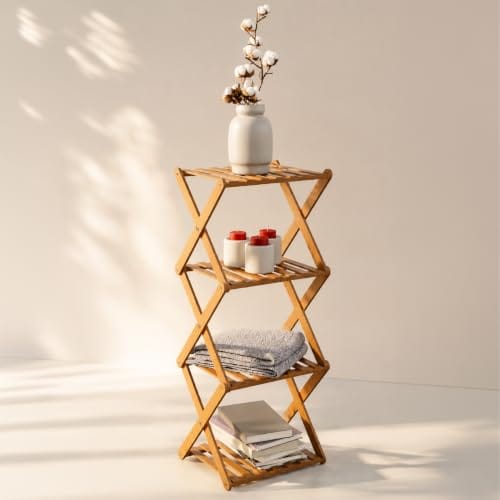 Lifelong Foldable 4-Tier Bamboo Storage Rack