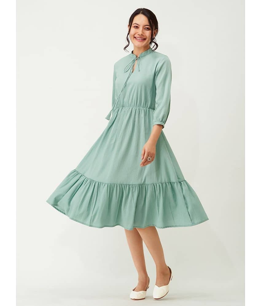 aask Women Polyester Blend Solid Fit & Flare Dress ( Lime Green )