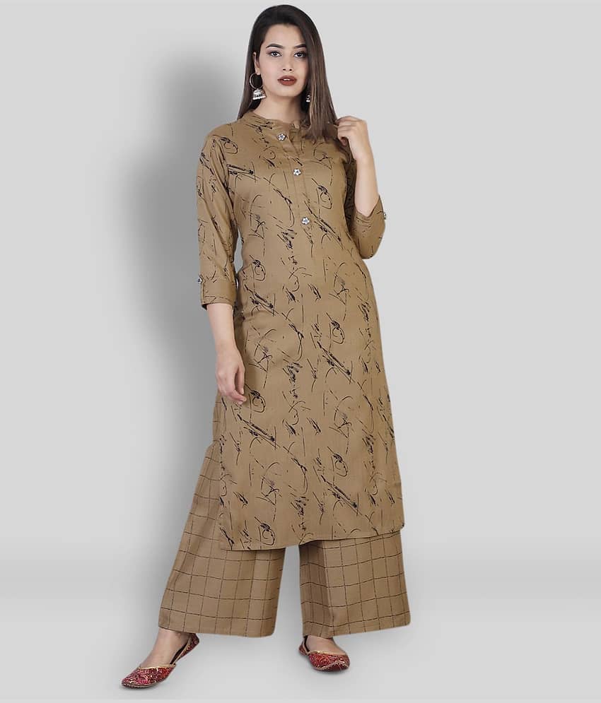 HIGHLIGHT FASHION EXPORT - Brown Straight Rayon Women's Stitched Salwar Suit ( Pack of 1 )