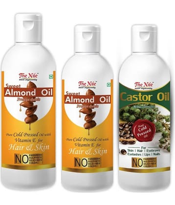 The Nile Almond Oil 150 Ml + 100 Ml (250 Ml ) + Castor Oil 100 ML 350 mL Pack of 3