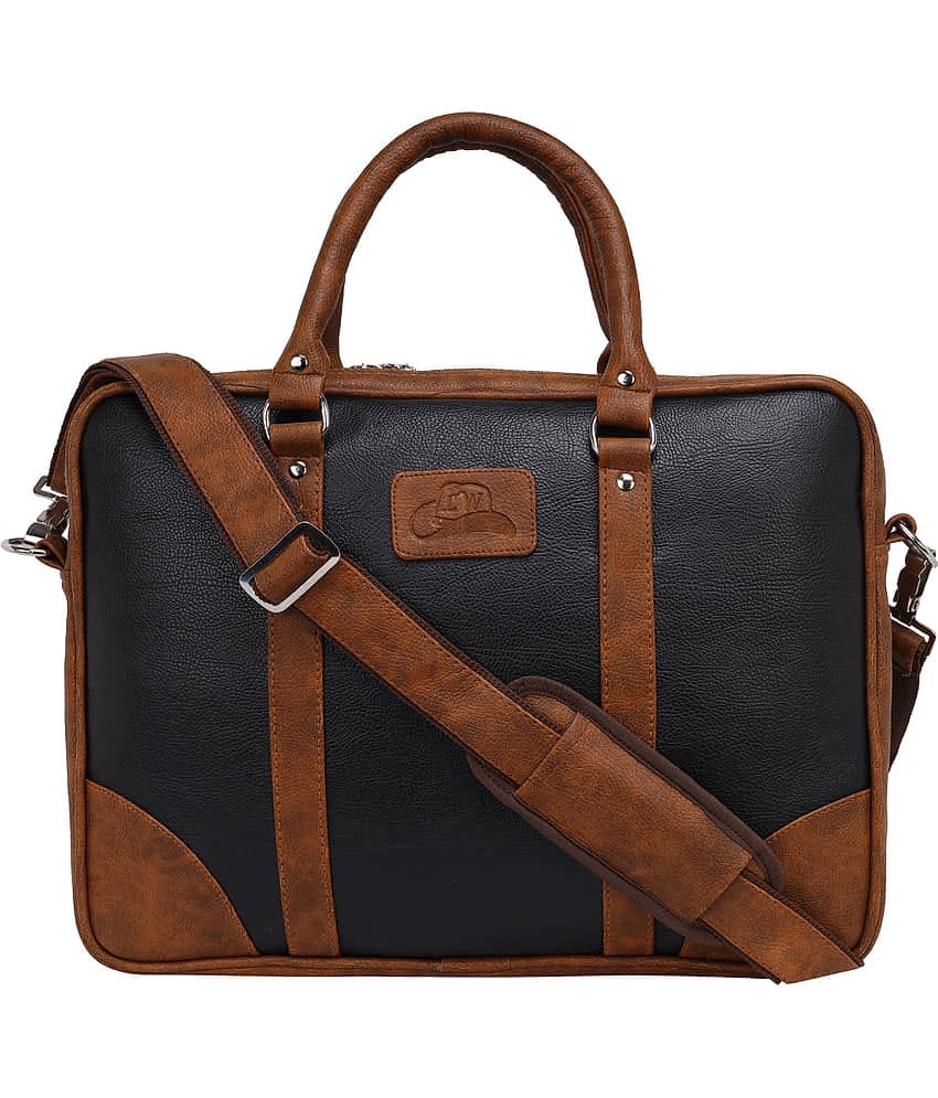 Leather World Men Black P.U. 16 Ltrs Office Bag