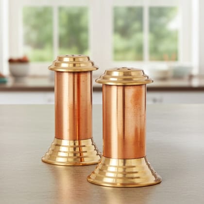 Brass And Copper Namak Dani And Mirch Dani 1.5*1.5*2.8 Inch (BCMAS137 A)