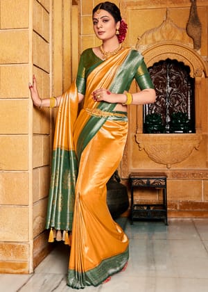 Marigold Yellow Banarasi Woven Soft Silk Saree
