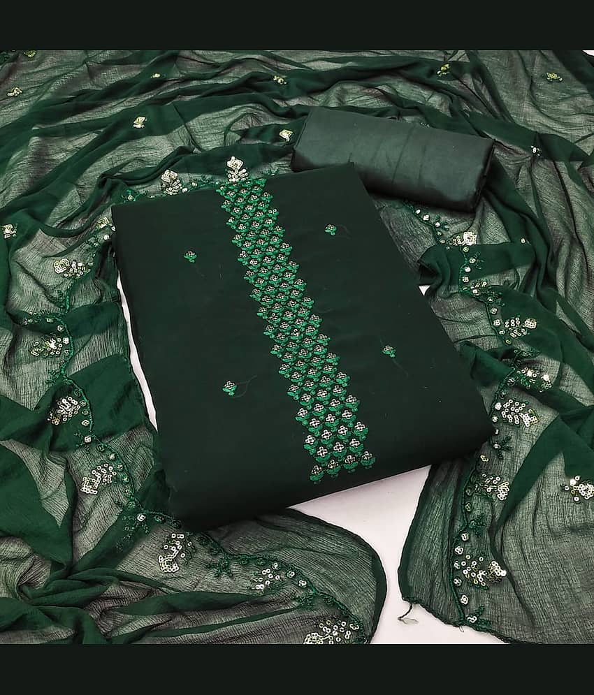 Rangtulika Ethnics Unstitched Georgette Embroidered Dress Material - Green ( Pack of 1 )