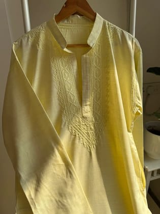 Cotton Chikankari Kurta - Yellow - Men's Collection-Yellow / cotton / M
