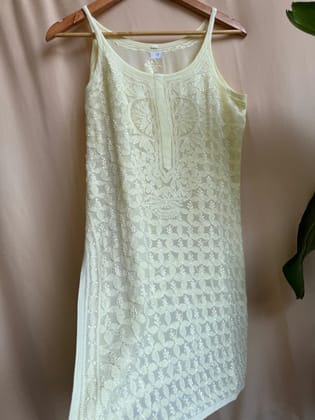 Chikankari Noodle Strap short Top in Light Yellow-Yellow / Georgette / M