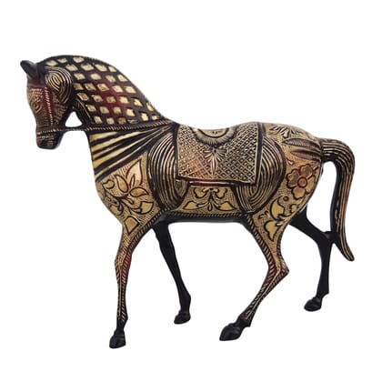 Classic Brass Horse Statue | Handmade Brass Animal Decor Showpiece, Height : 10.5 Inch (ANMAS163)