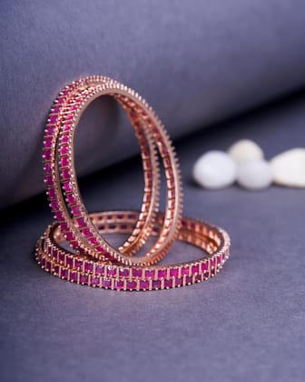 Ruby Red Romance Bangles (Pack of 4)-Red / Rose Gold / 2.4