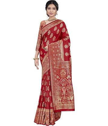 Sariya Jacquard Woven Saree With Unstitched Blouse Piece ( Red )