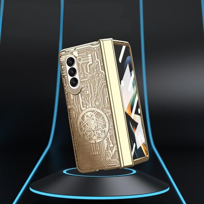 Gold Electroplated Premium Circuit Glass Cover (with Front Glass and Hinge protection)-Samsung Galaxy Z Fold 3