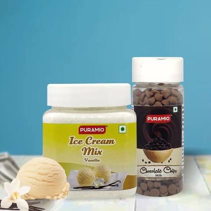 Puramio Combo Pack of- Icecream Mix (Vanilla), 250 gm & Milk Chocolate Chips, 75 gm
