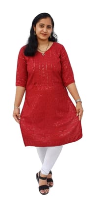 Mom And Me Maroon Rayon Chikankari Kurta (2XL) | Intricate Embroidery | Ethnic Casual