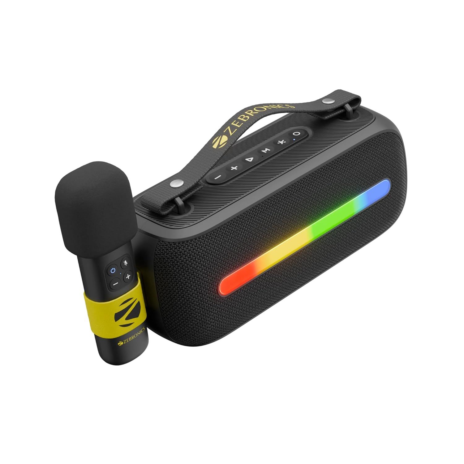 ZEBRONICS Sound Feast 80, Portable Bluetooth Speaker, 20 Watts, Upto 7h Backup, Bluetooth | USB, Karaoke, RGB LED Strip, Included Wireless Microphone, Detachable Carry Strap ZEBRONICS Sound Feast 80, Portable Bluetooth Speaker, 20 Watts, Upto 7h Backup,