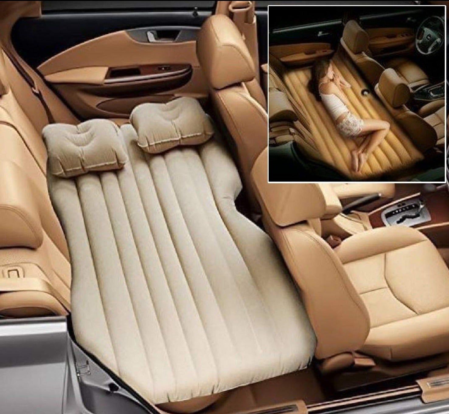 Car Inflatable Bed with 2 Pillows & Air Pump (Portable) For Travel, Camping, Vacation