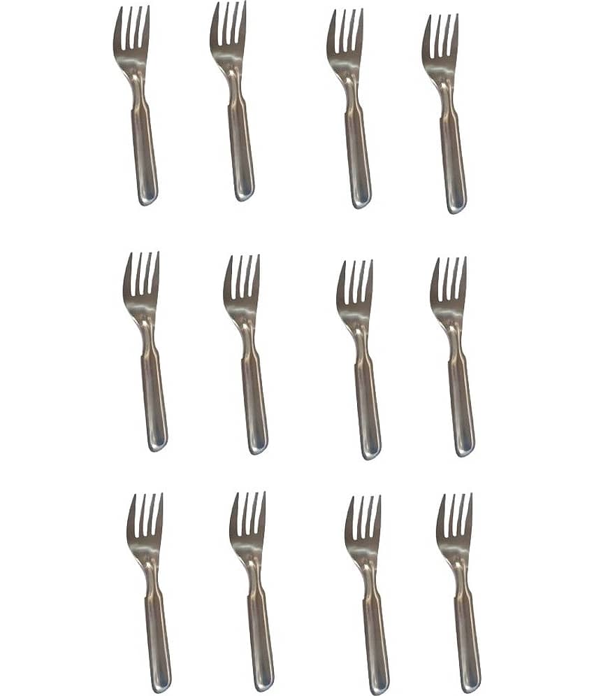Dynore Baby fork Set of 12 Stainless Steel Baby Fork Silver ( Pack of 12 )