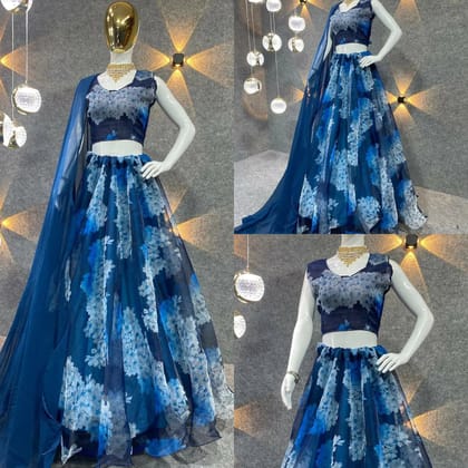 Navy Blue Colour Designer Partywear Embroidered Work Bridesmaid Lehengas NF527