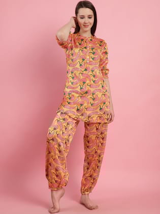 SPICY PRINT WOMEN STUNNING MULTI COLORED GRAPHIC PRINTED CO-ORD SET-M / Yellow